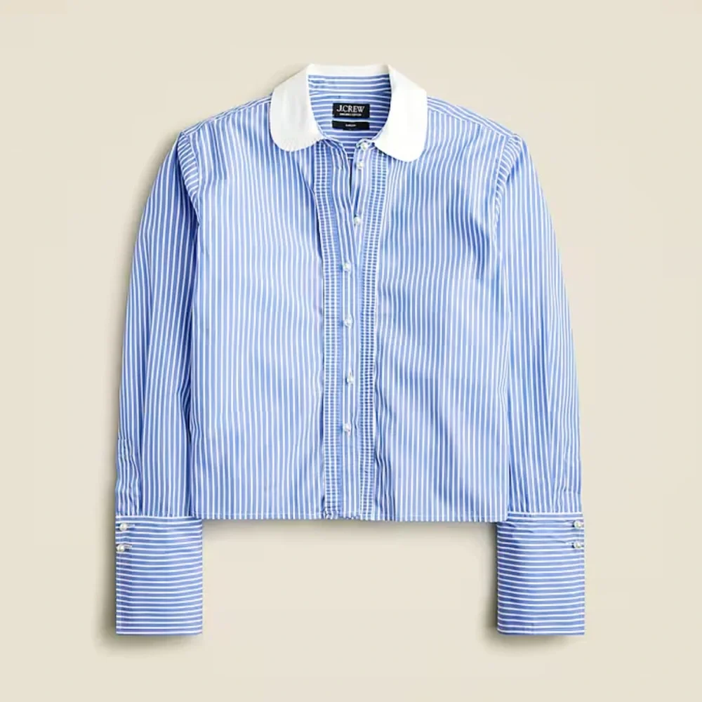 J crew Slight Cropped garçon shirt with pearl buttons in stripe Size 6 NWT - Picture 3 of 10